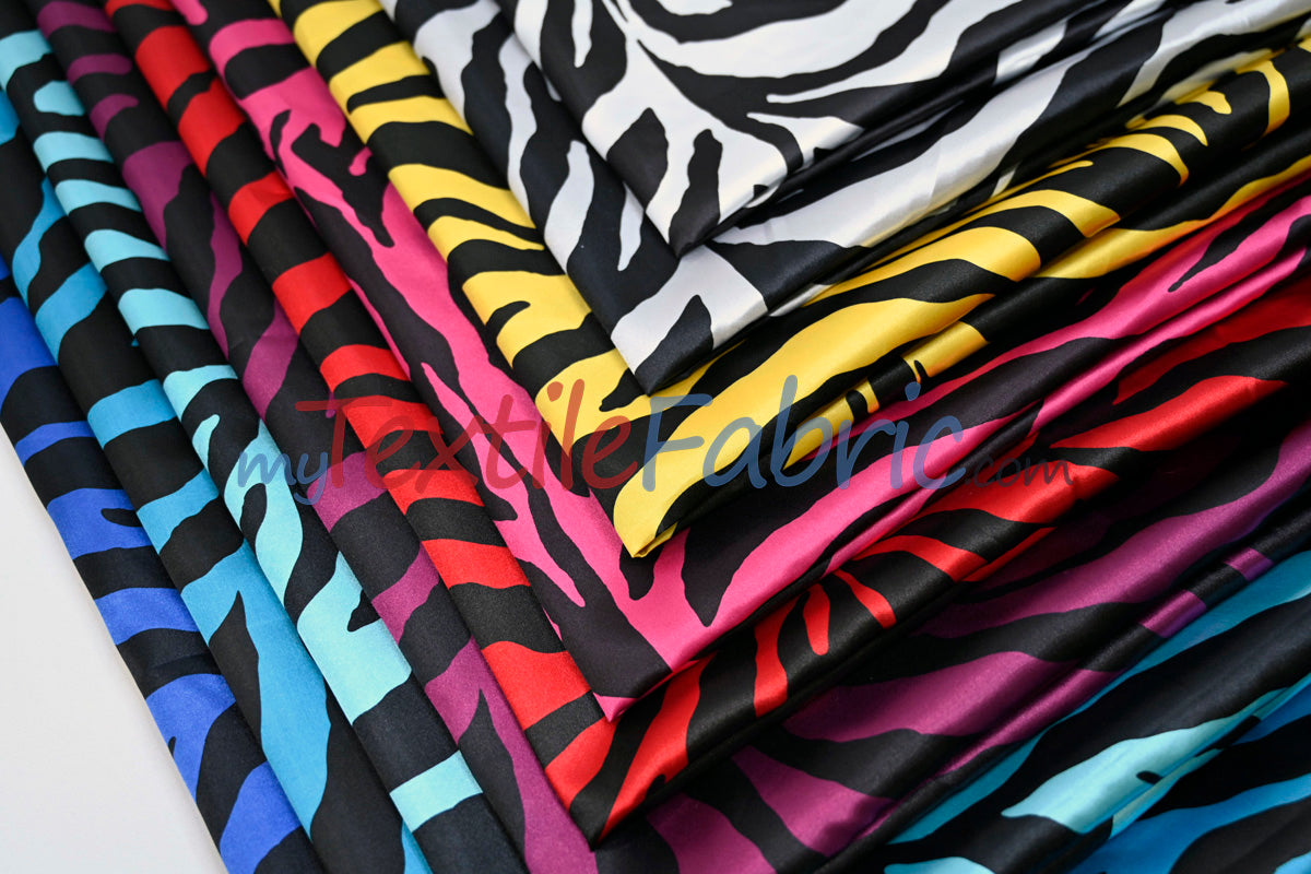 Animal Zebra Satin Fabric | Soft Satin Zebra Charmeuse Fabric | 60" Wide | Multiple Colors |