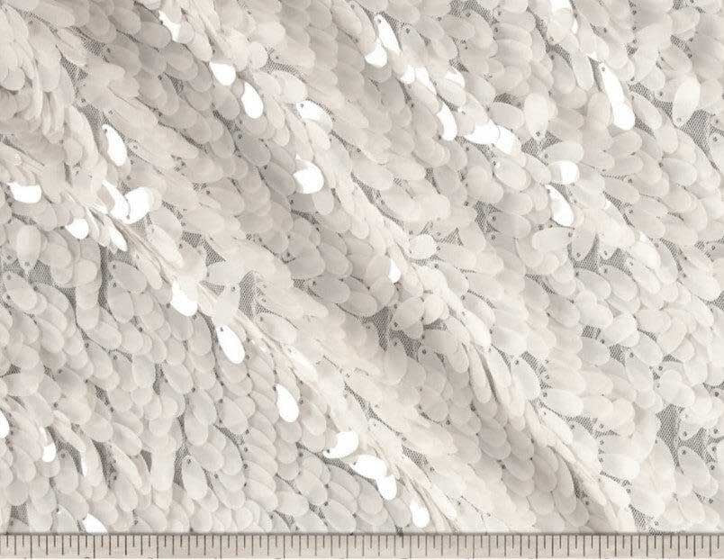 White Raindrop Sequins Fabric | Transparent Oval Sequins Fabric | 52" Wide |