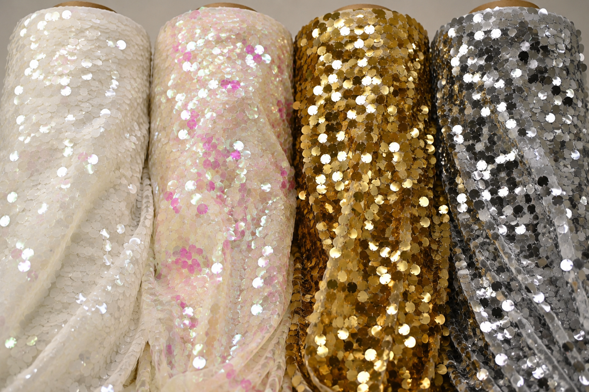 Fish Scale Paillette Sequins Fabric | 9mm Sequins Fabric | 52" Wide | Multiple Colors |