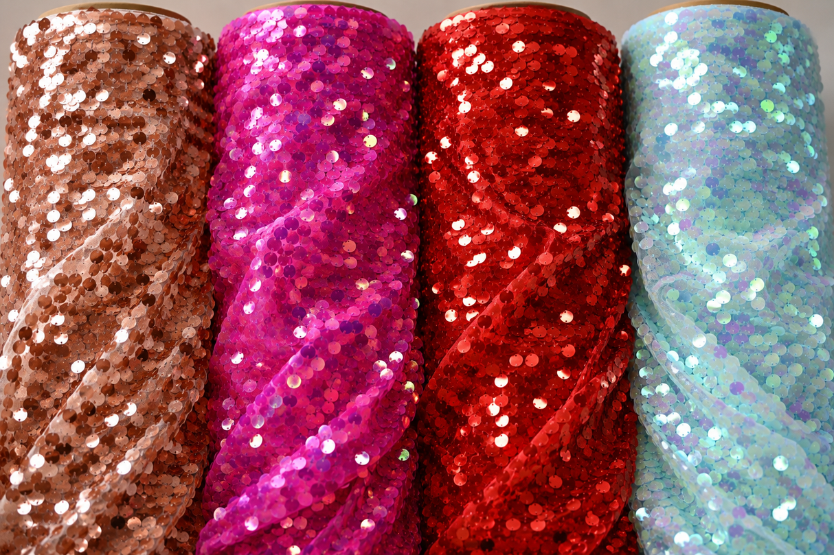 Fish Scale Paillette Sequins Fabric | 9mm Sequins Fabric | 52" Wide | Multiple Colors |