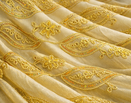 Coco Mango Sheer Embroidery |  Double Scallop Lace | 52" Wide | Gold and Silver |