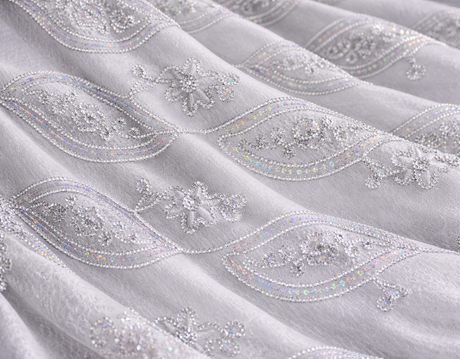 Coco Mango Sheer Embroidery |  Double Scallop Lace | 52" Wide | Gold and Silver |