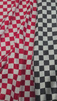 1" Checkered Satin Fabric | Racing Flag Pattern | Lamour Dull Satin Print | 60" Wide | Available in Black & White, Red & White