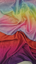 Load and play video in Gallery viewer, Multi Color Rainbow Satin Fabric | Rainbow Charmeuse Fabric | Ombre Satin Fabric | 60&quot; Wide | Silky Soft Satin in a Rainbow color wave |
