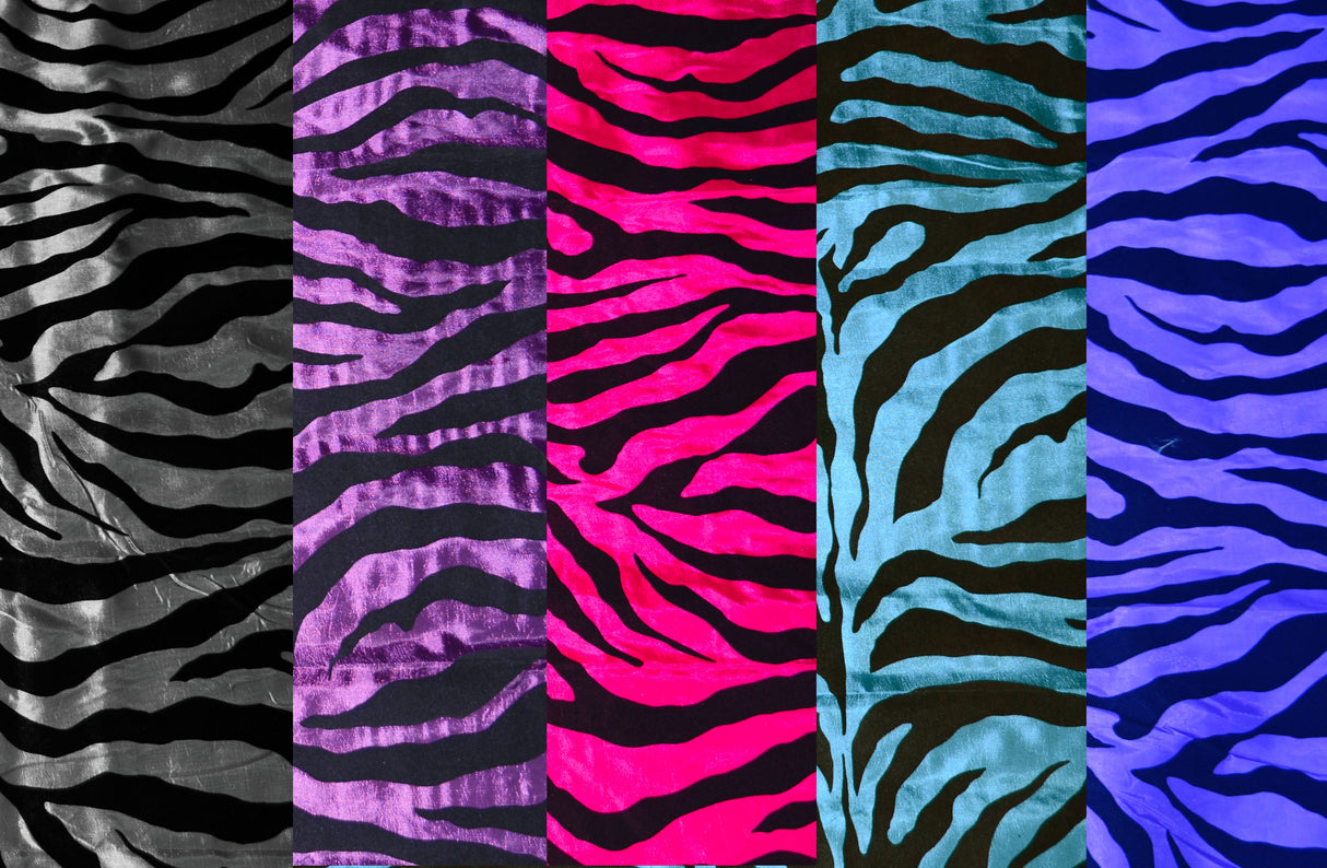 Zebra Flocking Taffeta | Flocking Velvet Zebra on Taffeta Fabric | 60" Wide | Curtains, Apparel, Cosplay, Costume, Decor |
