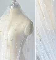 Very Soft Tulle with Pearls | Tulle with Beads | 52" Wide | Bridal Veil Tulle, Wedding Dress |