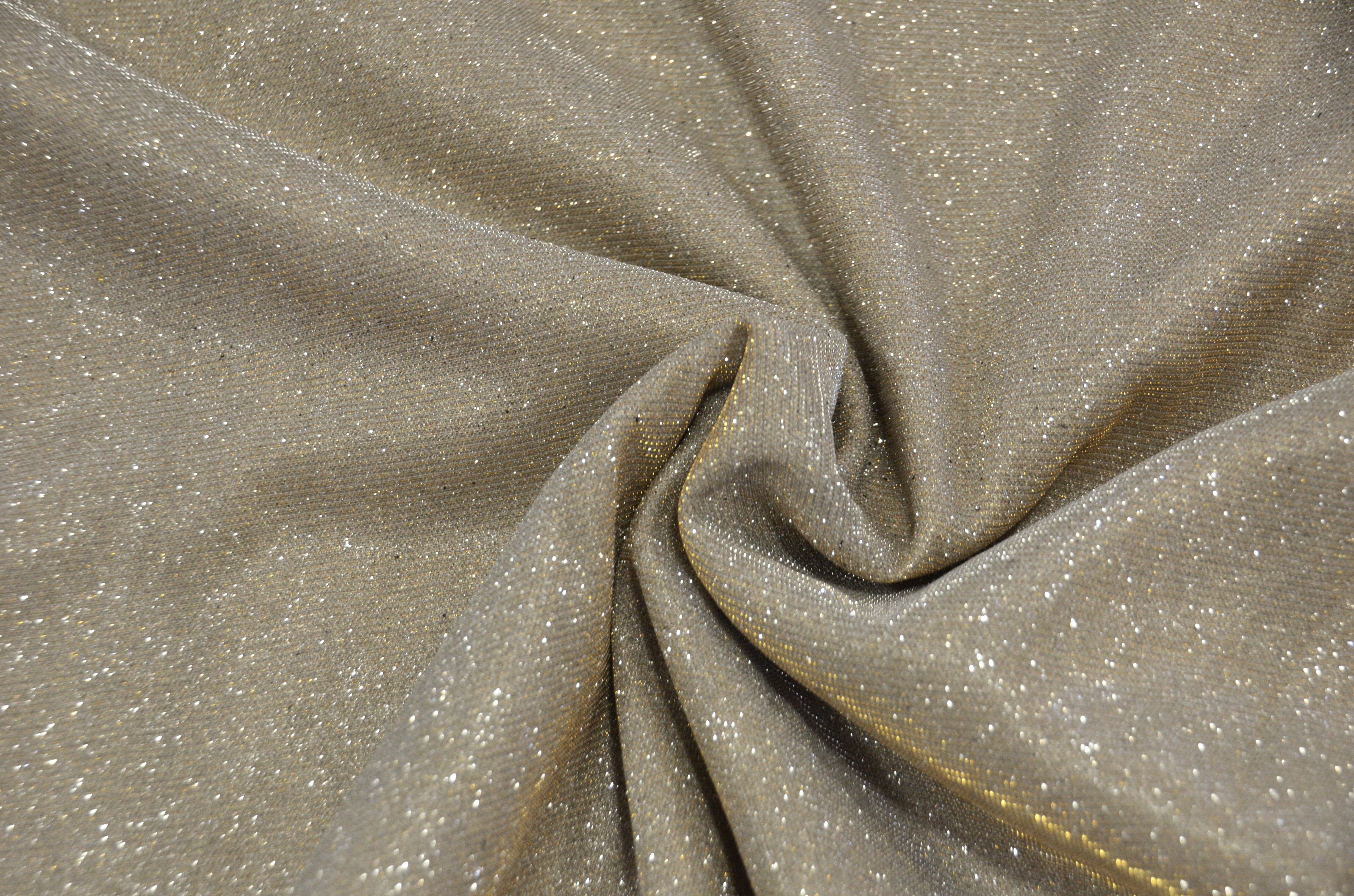 Stretch Glimmer Knit Fabric | 2 Way Stretch | 56" Wide | Metallic Glitter Spandex Knit Fabric | Fabric mytextilefabric Yards 0018 Ivory Gold 