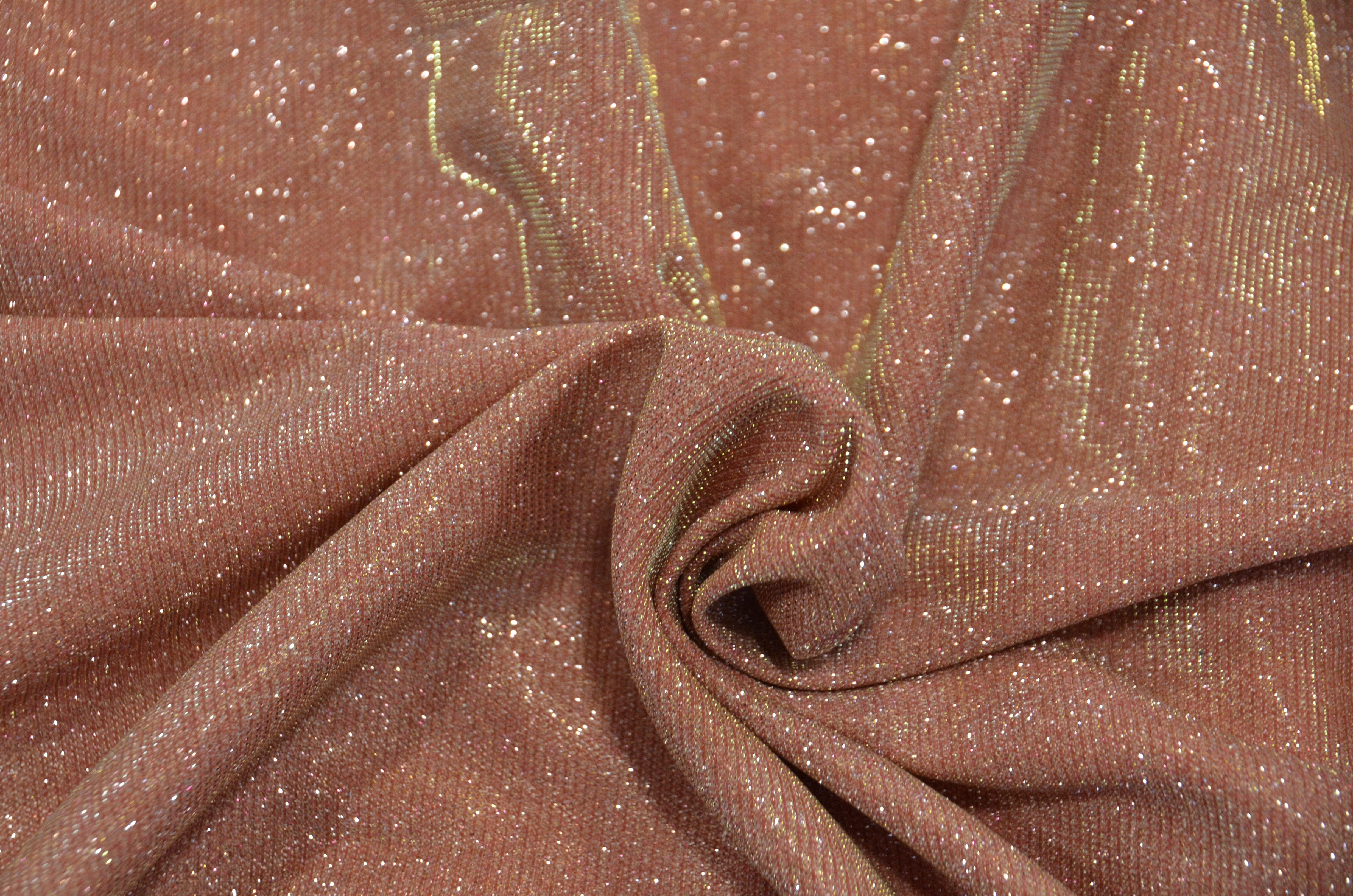 Stretch Glimmer Knit Fabric | 2 Way Stretch | 56" Wide | Metallic Glitter Spandex Knit Fabric | Fabric mytextilefabric Yards 0025 Coral Gold 