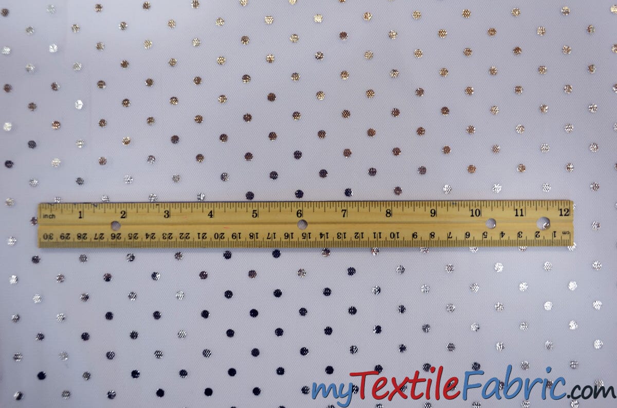 Bridal Tulle with Metallic Polka Dot | 60" Wide | Available in White and Ivory | Fabric mytextilefabric 