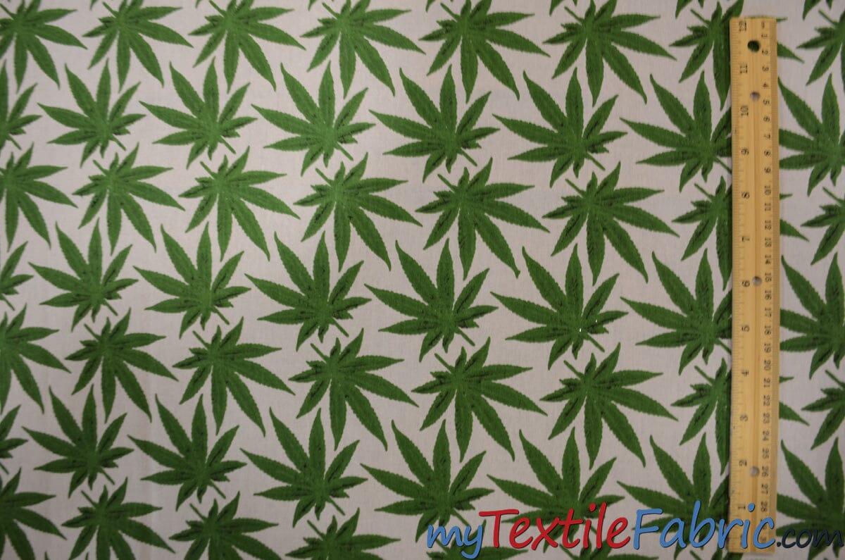 Marijuana Cannabis Leaf Cotton Fabric | 100% Cotton Print | 60" Wide | Ganja Flower Cotton Print | Hemp Leaf Cotton Print | Face Mask, Shirts, Herb Fabric | Fabric mytextilefabric 