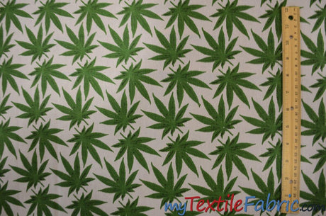 Marijuana Cannabis Leaf Cotton Fabric | 100% Cotton Print | 60" Wide | Ganja Flower Cotton Print | Hemp Leaf Cotton Print | Face Mask, Shirts, Herb Fabric | Fabric mytextilefabric 