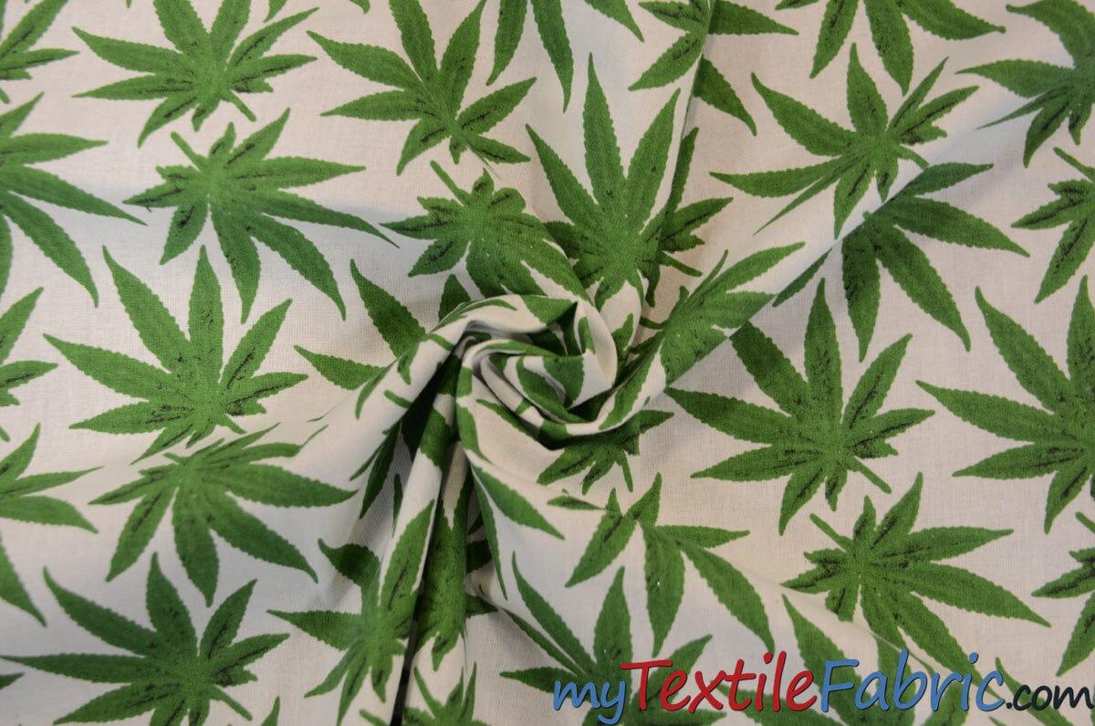 Marijuana Cannabis Leaf Cotton Fabric | 100% Cotton Print | 60" Wide | Ganja Flower Cotton Print | Hemp Leaf Cotton Print | Face Mask, Shirts, Herb Fabric | Fabric mytextilefabric 