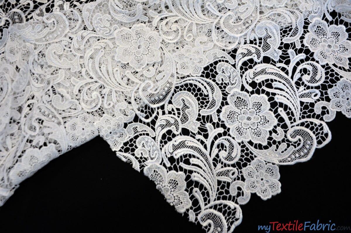Guipure Bridal Lace Fabric | Heavy Double Scalloped Lace | 49" Wide | Multiple Colors | Fabric mytextilefabric Yards White 
