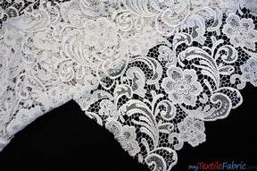 Guipure Bridal Lace Fabric | Heavy Double Scalloped Lace | 49" Wide | Multiple Colors | Fabric mytextilefabric Yards White 