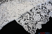 Load image into Gallery viewer, Guipure Bridal Lace Fabric | Heavy Double Scalloped Lace | 49&quot; Wide | Multiple Colors | Fabric mytextilefabric Yards White 