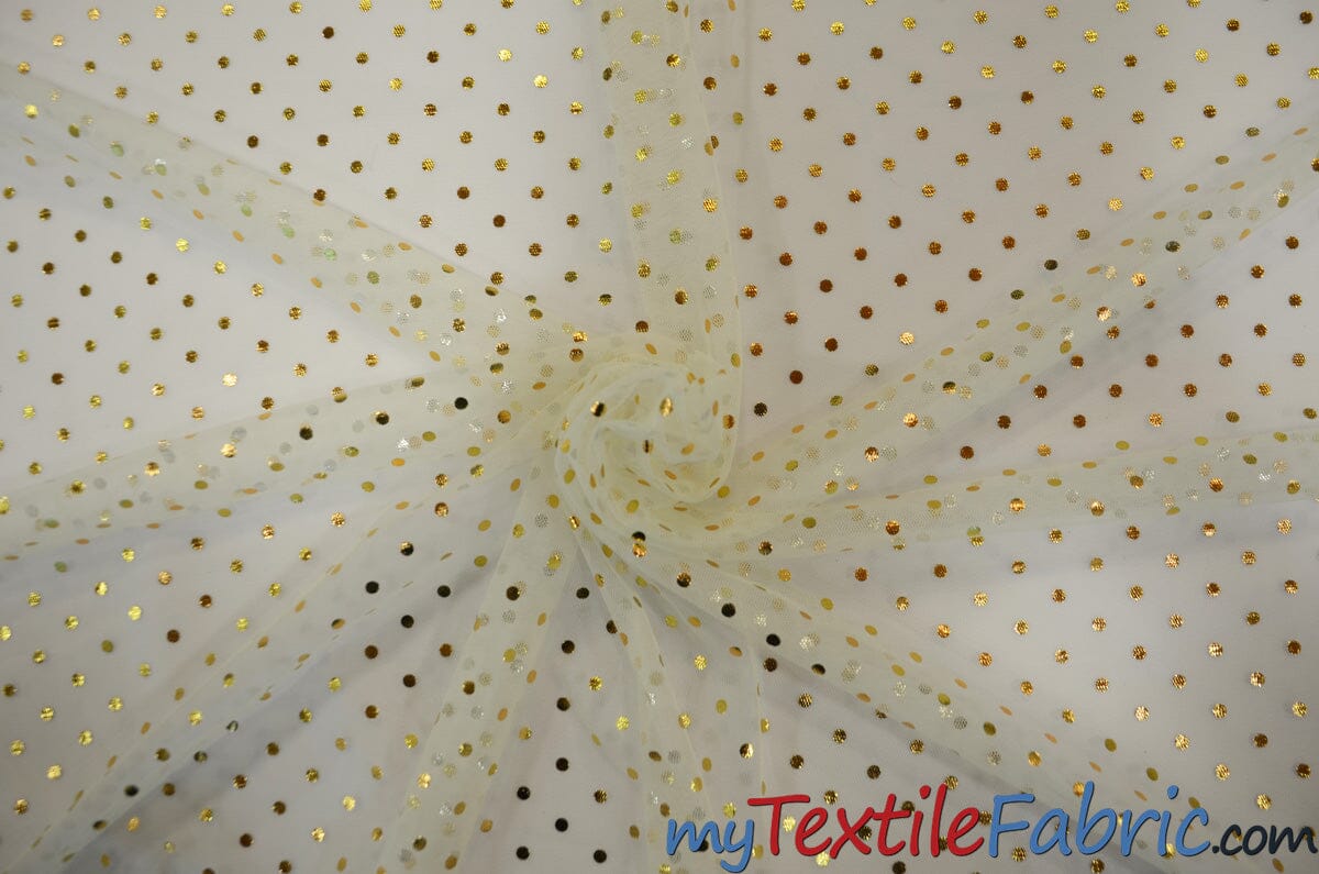 Bridal Tulle with Metallic Polka Dot | 60" Wide | Available in White and Ivory | Fabric mytextilefabric Yards Ivory 