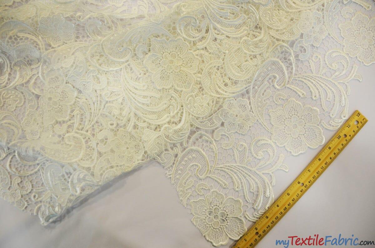 Guipure Bridal Lace Fabric | Heavy Double Scalloped Lace | 49" Wide | Multiple Colors | Fabric mytextilefabric Yards Ivory 