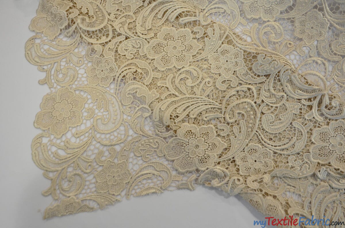 Guipure Bridal Lace Fabric | Heavy Double Scalloped Lace | 49" Wide | Multiple Colors | Fabric mytextilefabric Yards Champagne 
