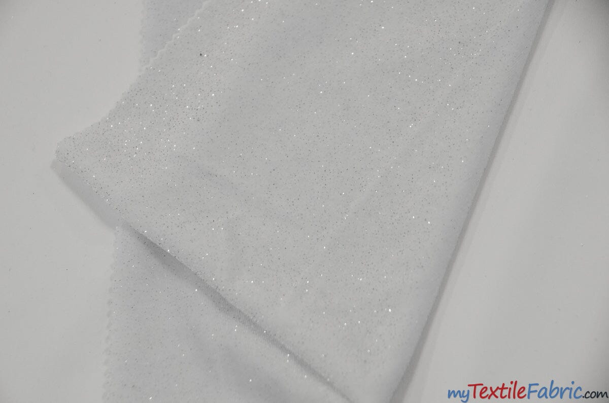 Glitter Stretch Velvet | Sparkling Glitter on Plush Spandex Velvet | 60" Wide | Multiple Colors | My Textile Fabric Yards White Silver 