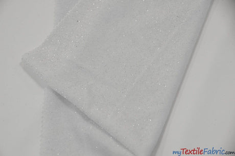 Glitter Stretch Velvet | Sparkling Glitter on Plush Spandex Velvet | 60" Wide | Multiple Colors | My Textile Fabric Yards White Silver 