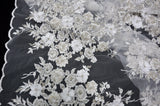 White Bridal Lace Fabric | EA3032 | White Silver Embroidery Lace Fabric | 50" Wide | Wedding Beaded Lace Fabric | Fabric mytextilefabric 