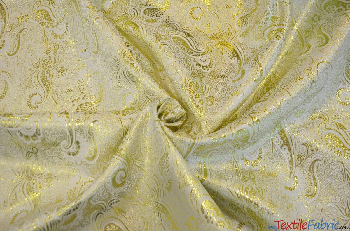 Oriental Metallic Paisley Brocade | 58" Wide | Silver and Gold Metallic Paisley Brocade | Fabric mytextilefabric Yards Gold 