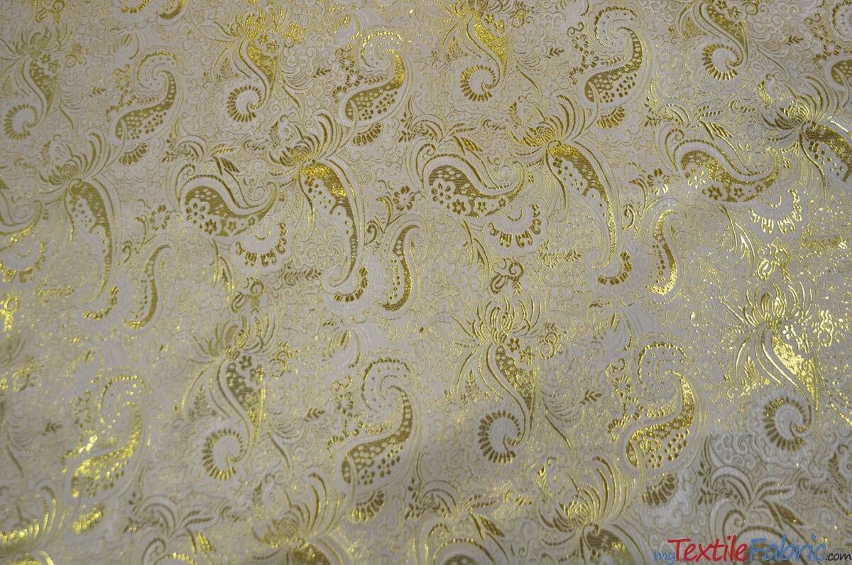 Oriental Metallic Paisley Brocade | 58" Wide | Silver and Gold Metallic Paisley Brocade | Fabric mytextilefabric 