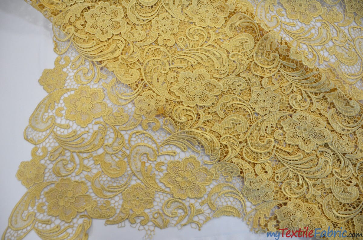 Guipure Bridal Lace Fabric | Heavy Double Scalloped Lace | 49" Wide | Multiple Colors | Fabric mytextilefabric Yards Gold 