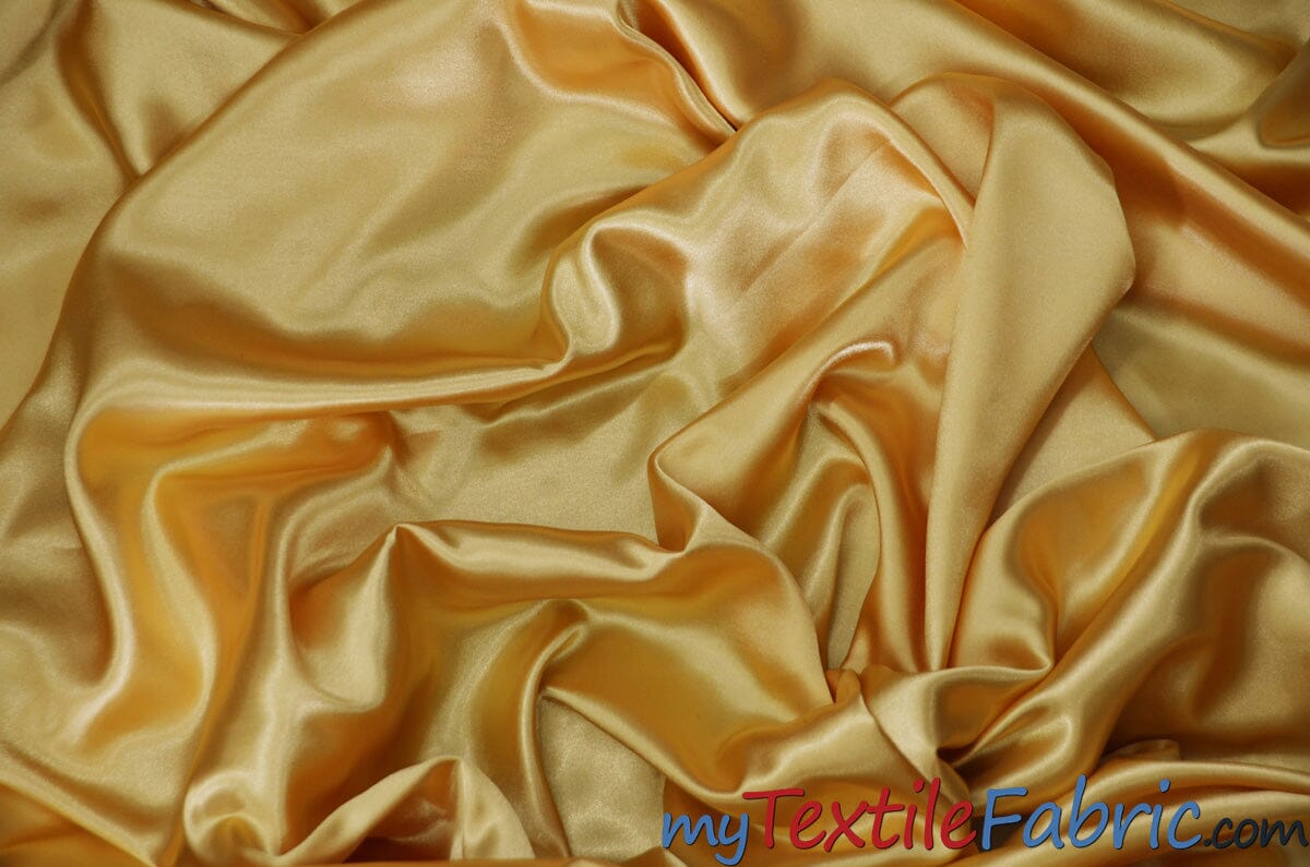 Stretch Charmeuse Satin Fabric | Soft Silky Satin Fabric | 96% Polyester 4% Spandex | Multiple Colors | Continuous Yards | Fabric mytextilefabric Gold 