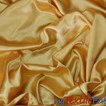 Load image into Gallery viewer, Stretch Charmeuse Satin Fabric | Soft Silky Satin Fabric | 96% Polyester 4% Spandex | Multiple Colors | Sample Swatch | Fabric mytextilefabric Gold 

