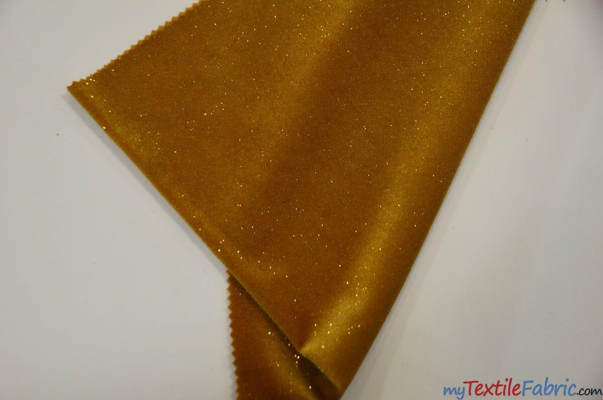 Glitter Stretch Velvet | Sparkling Glitter on Plush Spandex Velvet | 60" Wide | Multiple Colors | My Textile Fabric Yards Dark Gold 