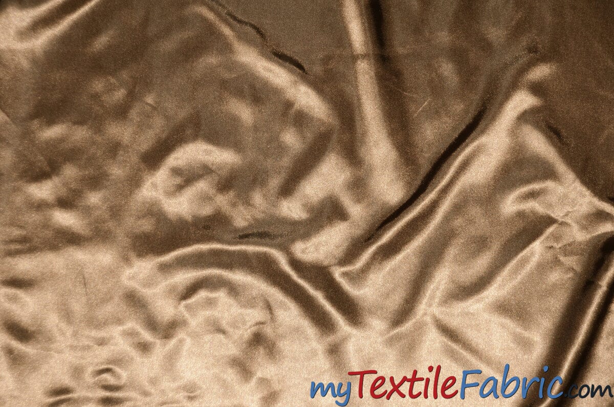 Stretch Charmeuse Satin Fabric | Soft Silky Satin Fabric | 96% Polyester 4% Spandex | Multiple Colors | Wholesale Bolt | Fabric mytextilefabric Cappuccino 