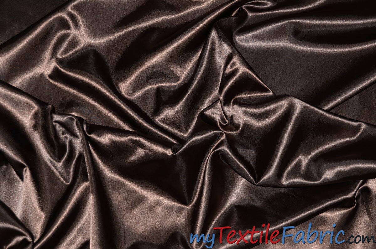 Stretch Charmeuse Satin Fabric | Soft Silky Satin Fabric | 96% Polyester 4% Spandex | Multiple Colors | Continuous Yards | Fabric mytextilefabric Dark Brown 