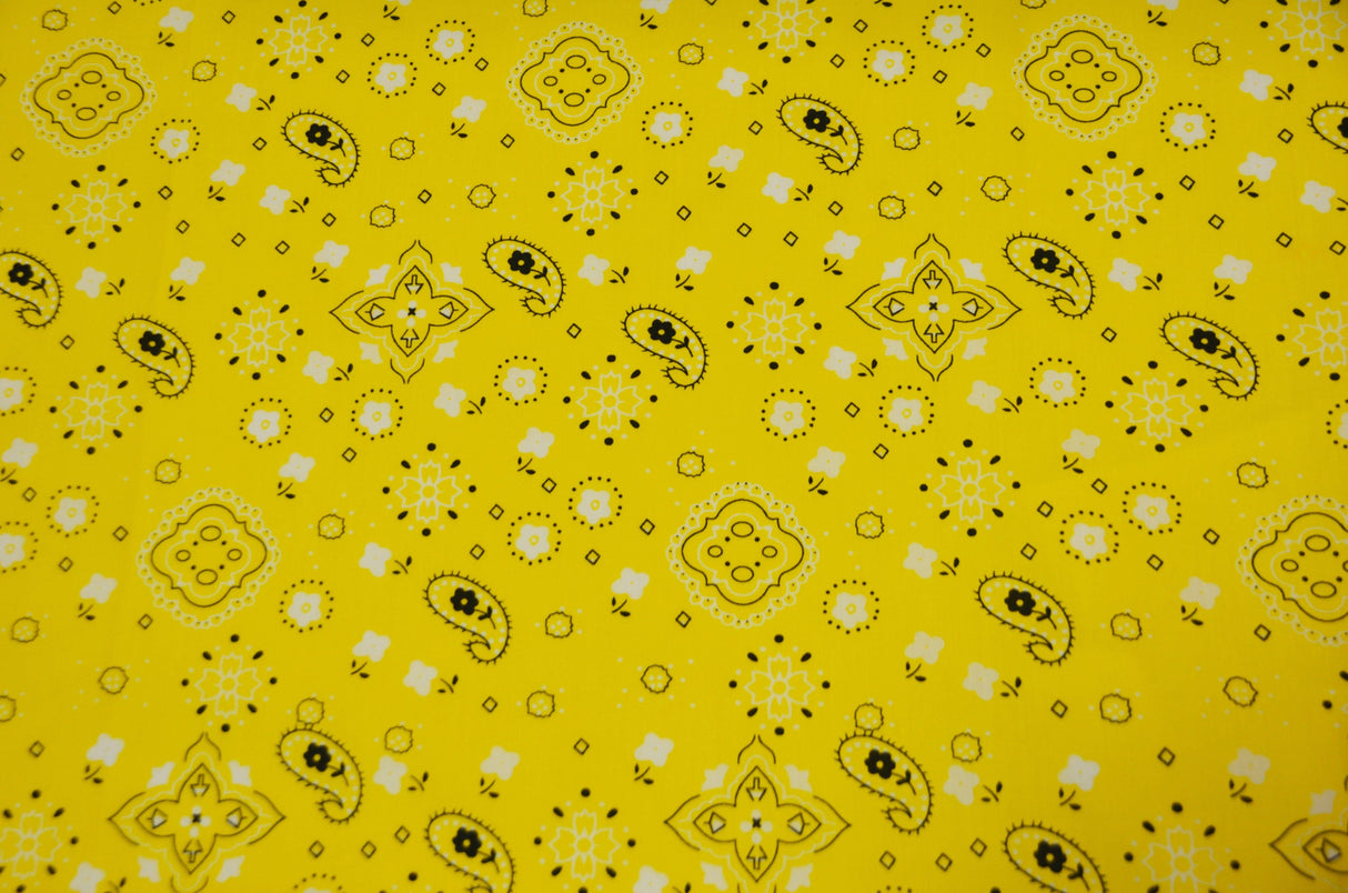 Bandana Cotton Print | Bandanna Fabric | 58/60" Wide | Multiple Colors | Fabric mytextilefabric Yards Yellow 