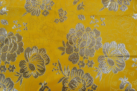 Oriental Metallic Flower Brocade | Metallic Brocade B23 | 58" Wide | Chinese Brocade Fabric | Fabric mytextilefabric Yards Yellow 