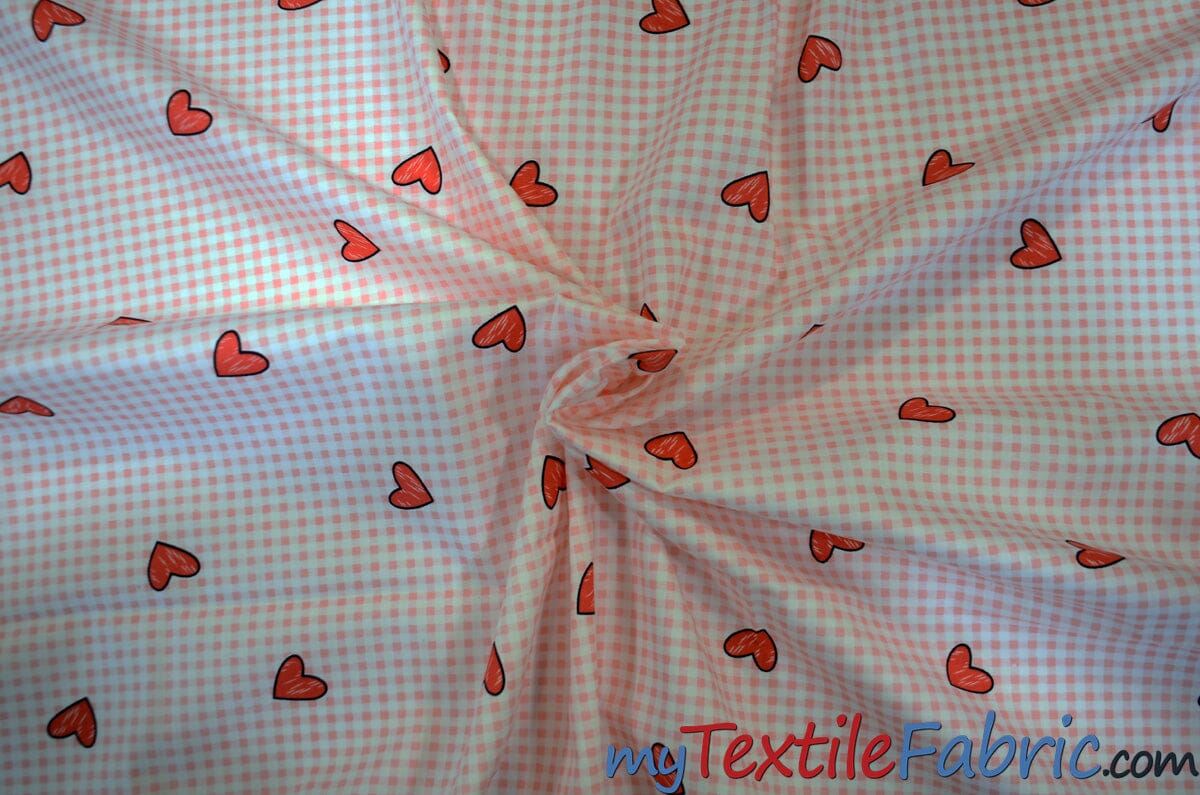 Valentine Heart Gingham Cotton Fabric by the Yard My Textile Fabric 