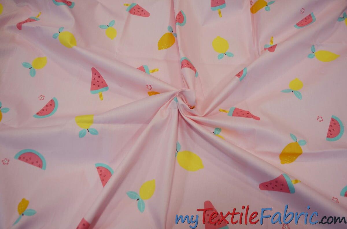 Yellow Lemon Watermelon Fruit Cotton Print Fabric | 100% Cotton Print | 60" Wide | Fabric mytextilefabric 3"x3" Sample Swatch Pink 