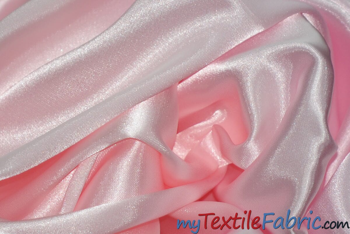 Stretch Charmeuse Satin Fabric | Soft Silky Satin Fabric | 96% Polyester 4% Spandex | Multiple Colors | Continuous Yards | Fabric mytextilefabric Pink 