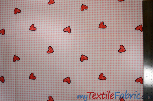 Valentine Heart Gingham Cotton Fabric by the Yard My Textile Fabric Pink 