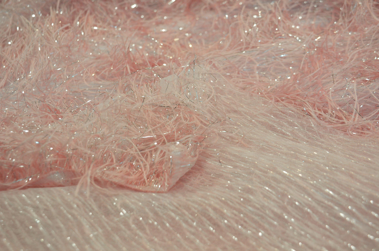 Blush Pink Shaggy Brocade | Blush Pink Metallic Eyelash Fabric | Pink Uragiri Lame | Non Stretch Lurex for Costume, Cosplay Top Dress, Apparel Fabric Fabric mytextilefabric 