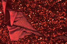 Load image into Gallery viewer, Sequins Stretch Velvet | Sequins on Plush Spandex Velvet | 60&quot; Wide | Multiple Colors | My Textile Fabric 3&quot;x3&quot; Sample Swatch Red 