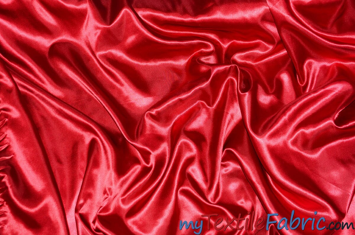 Stretch Charmeuse Satin Fabric | Soft Silky Satin Fabric | 96% Polyester 4% Spandex | Multiple Colors | Sample Swatch | Fabric mytextilefabric Red 