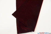 Load image into Gallery viewer, Glitter Stretch Velvet | Sparkling Glitter on Plush Spandex Velvet | 60&quot; Wide | Multiple Colors | My Textile Fabric Yards Wine 