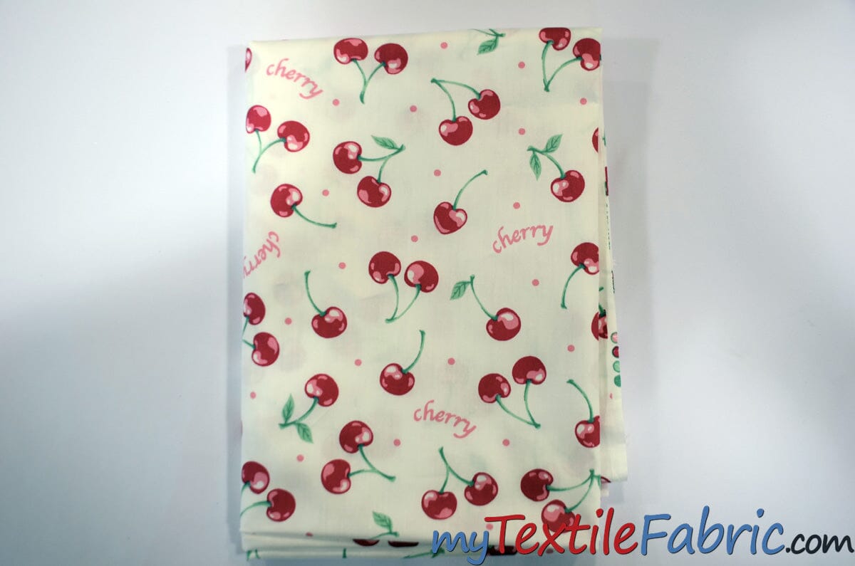 Red Cherry Cotton Fabric, 100% Cotton Print, 60 Wide