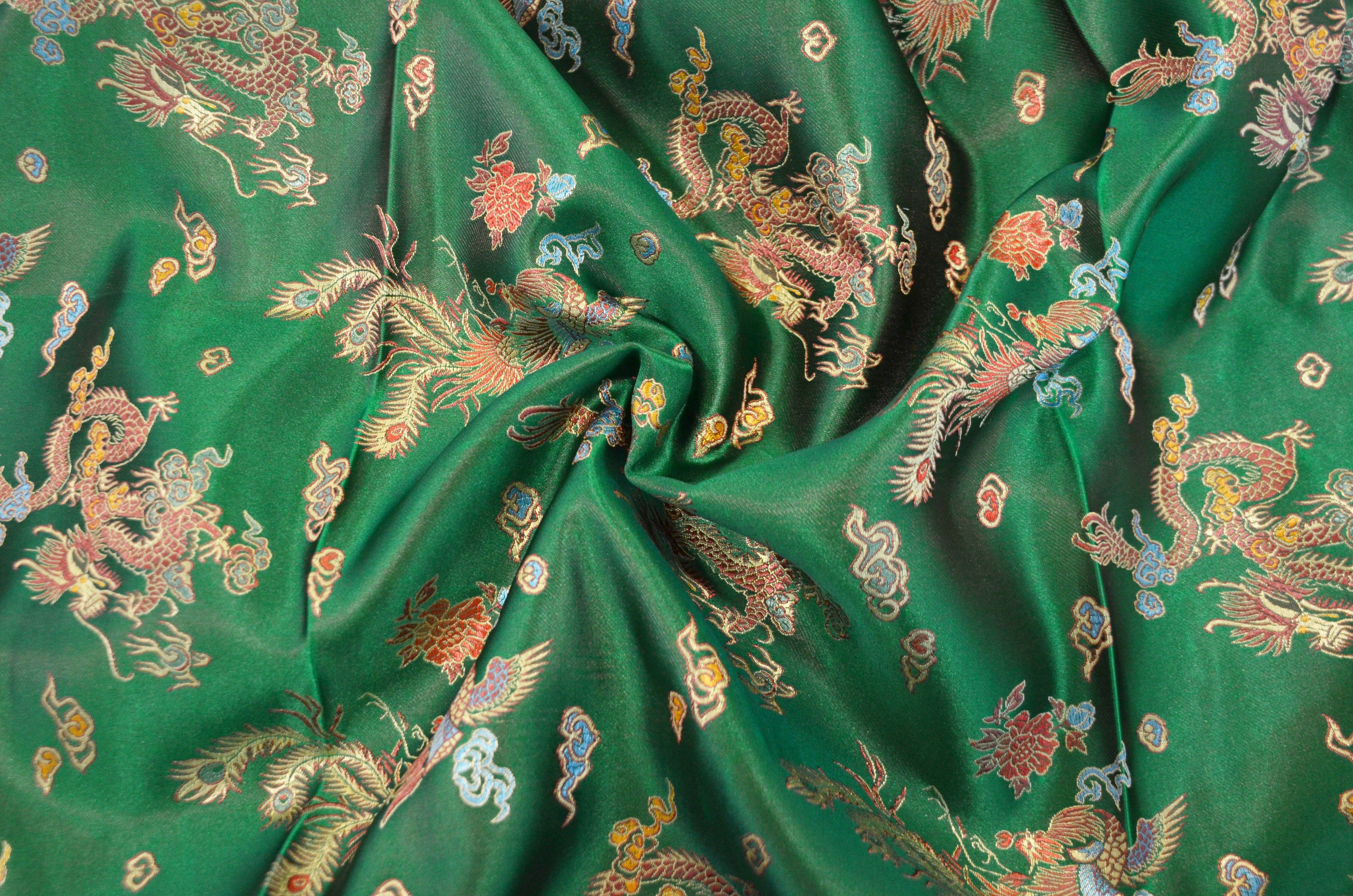 Dragon Brocade | Chinese Dragon Brocade | 45" Wide | Chinese Brocade Fabric | Fabric mytextilefabric Yards Flag Green 