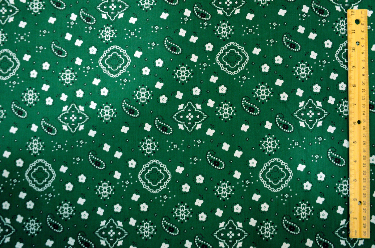 Bandana Cotton Print | Bandanna Fabric | 58/60" Wide | Multiple Colors | Fabric mytextilefabric Yards Hunter Green 