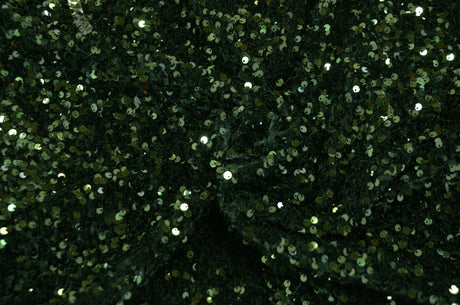 Sequins Stretch Velvet | Sequins on Plush Spandex Velvet | 60" Wide | Multiple Colors | My Textile Fabric Yards Hunter Green 