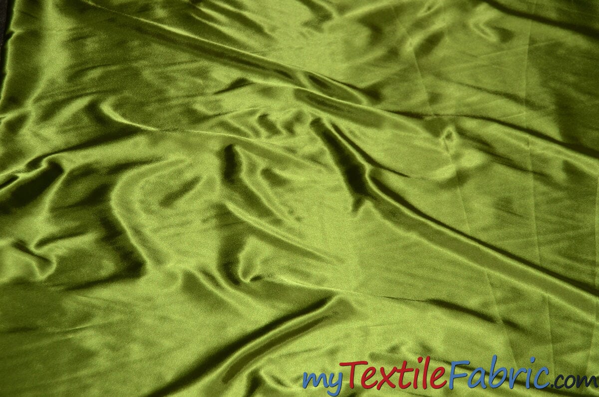 Stretch Charmeuse Satin Fabric | Soft Silky Satin Fabric | 96% Polyester 4% Spandex | Multiple Colors | Wholesale Bolt | Fabric mytextilefabric Dark Lime 