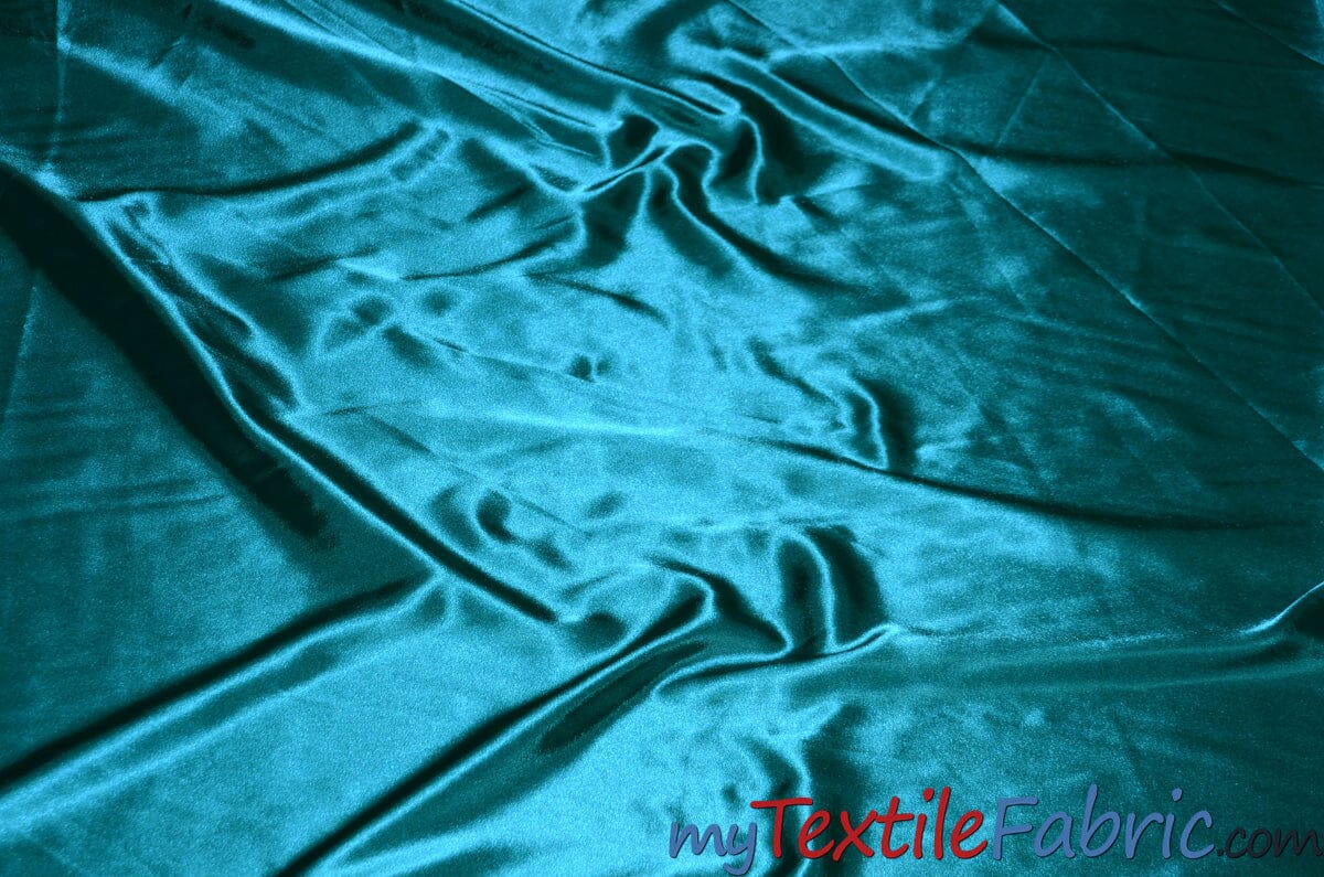 Stretch Charmeuse Satin Fabric | Soft Silky Satin Fabric | 96% Polyester 4% Spandex | Multiple Colors | Wholesale Bolt | Fabric mytextilefabric Pucci Teal 