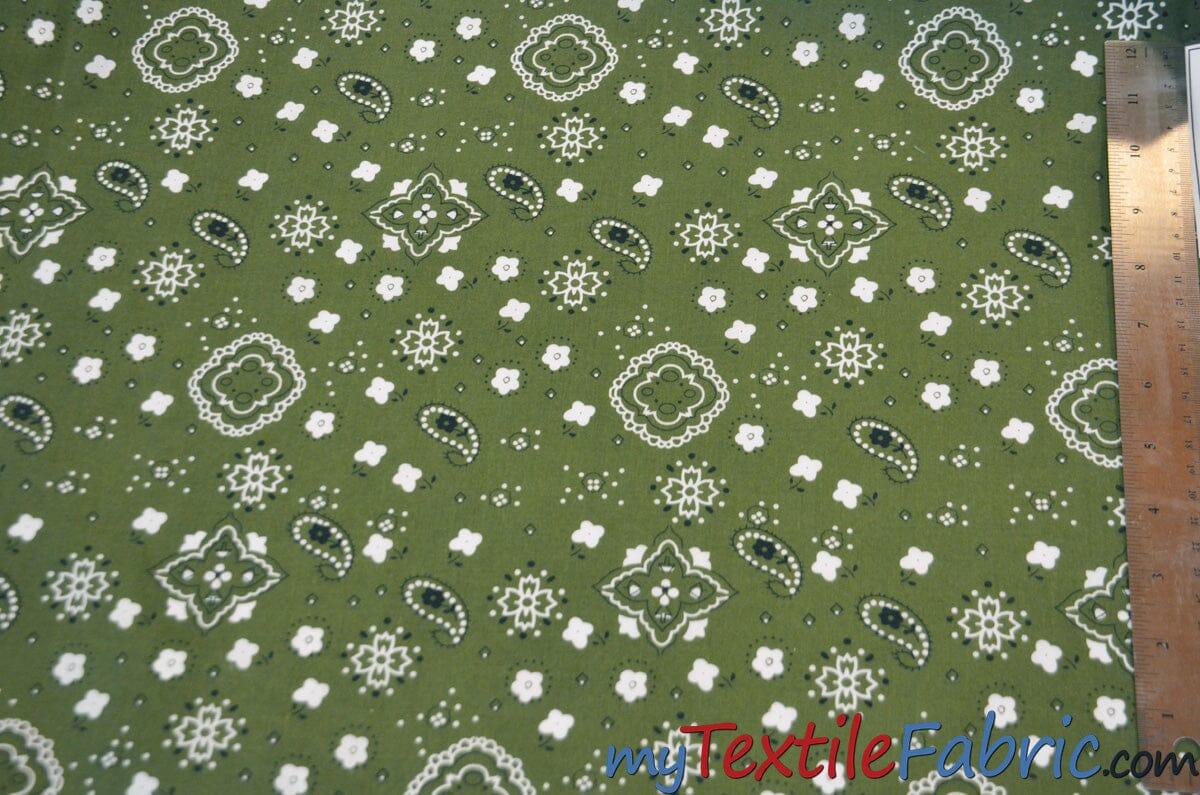Bandana Cotton Print | Bandanna Fabric | 58/60" Wide | Multiple Colors | Fabric mytextilefabric Yards Olive 